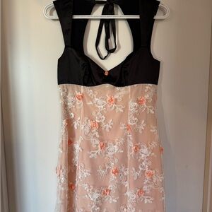 For Love And Lemons Black and Peach Floral Dress